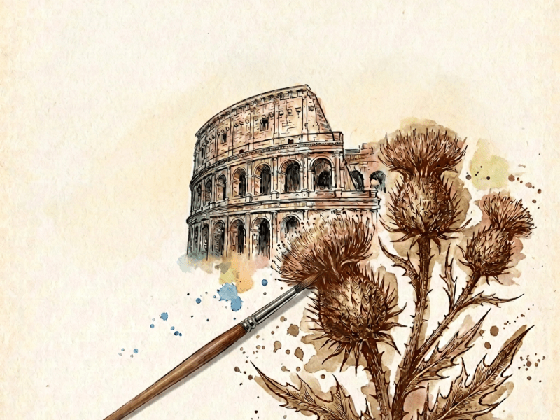 Wildflowers. Thistle in sepia and the city of Rome. Part&nbsp;5.
